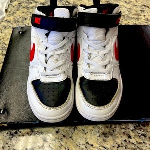 High top NIKE 13C Velcro laced sneakers white, black, red trim